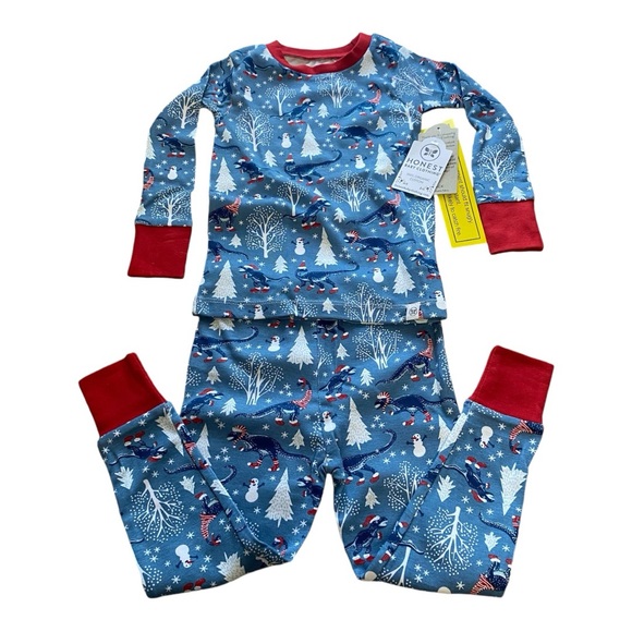 *NWT* Honest Baby Clothing 100% Organic Cotton Christmas Dinosaur Pajama Set 3T - Picture 2 of 14